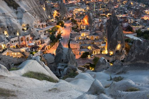 Goreme town on sunset in Cappadocia